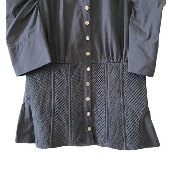 Bebe Black Puff Sleeves Silver Button Down Shirt SZ M - Picture 8 of 12